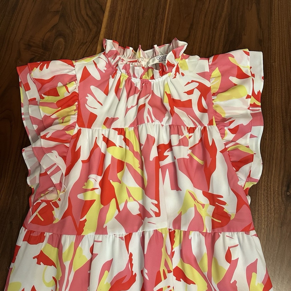 CROSBY by Mollie Burch - Adorable Multicolor Ruffled Flock Midi Dress Size Small - Picture 3 of 7